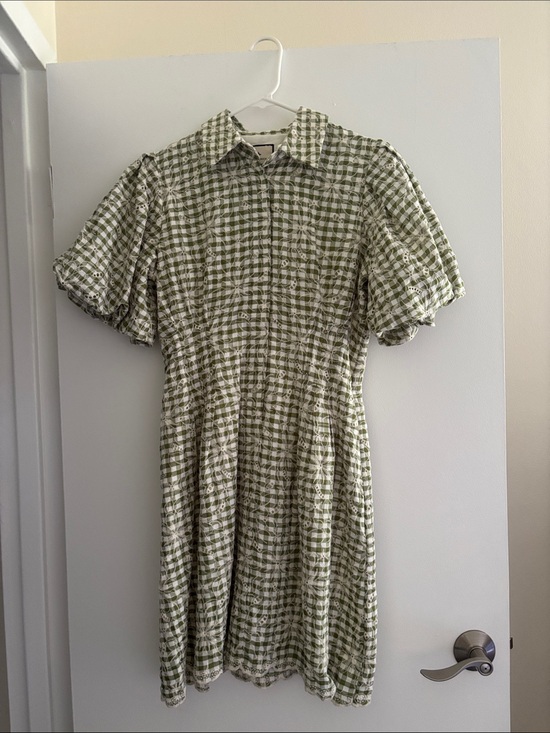 Tuckernuck Dresses & Skirts - Embroidered Floral Green Gingham Mini Delaney Dress